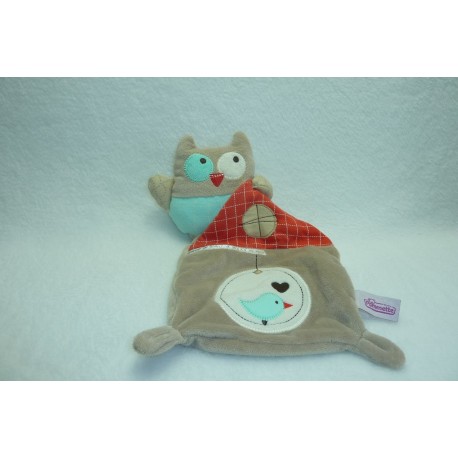 DOUDOU CHOUETTE SEMI PLAT AVEC MOUCHOIR POMMETTE