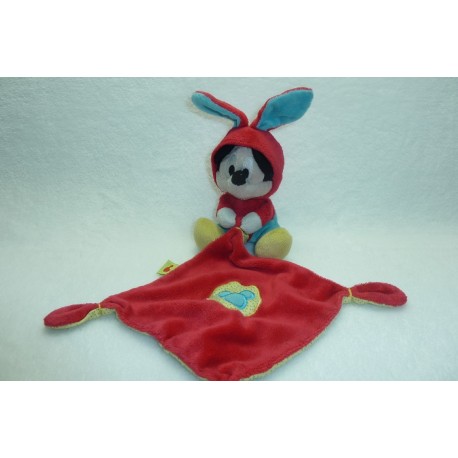 DOUDOU SOURIS MICKEY PELUCHE AVEC MOUCHOIR DEGUISE EN LAPIN DISNEY