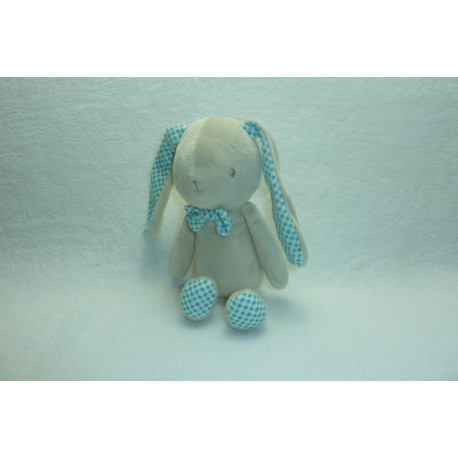 DOUDOU LAPIN PELUCHE ECRU, TURQUOISE KLORANE