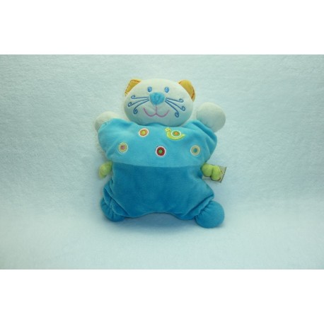 DOUDOU CHAT SEMI PLAT BLEU TURQUOISE ESCARGOT RONDS BRODES NICOTOY