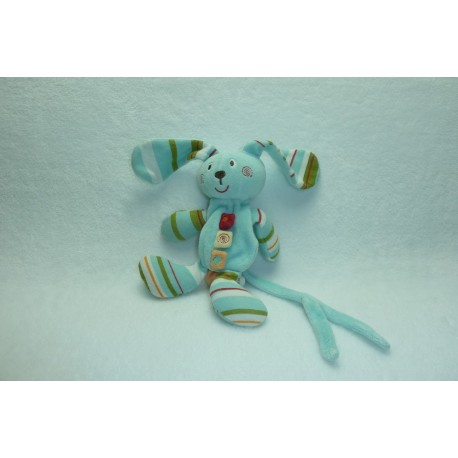 DOUDOU LAPIN SEMI PLAT ATTACHE TETINE TRES BON ETAT SUCRE D'ORGE