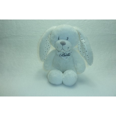 DOUDOU LAPIN PELUCHE BLANC MOTIF PETITS POIS POMMETTE