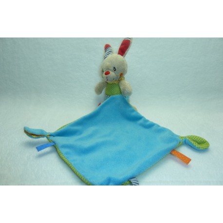 DOUDOU LAPIN PELUCHE AVEC MOUCHOIR TURQUOISE VERT TRES BON ETAT NICOTOY SIMBA TOYS
