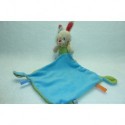 DOUDOU LAPIN PELUCHE AVEC MOUCHOIR TURQUOISE VERT TRES BON ETAT NICOTOY SIMBA TOYS
