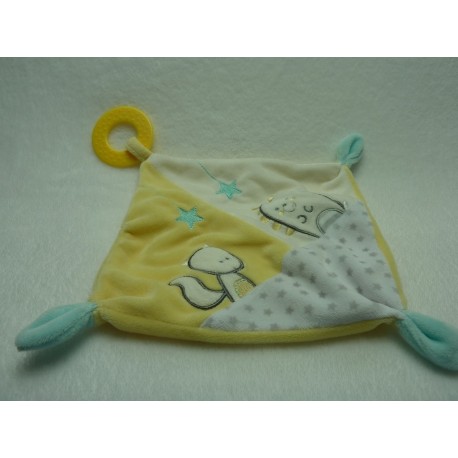 DOUDOU CARRE PLAT MOTIF HERISSON RENARD GEMO